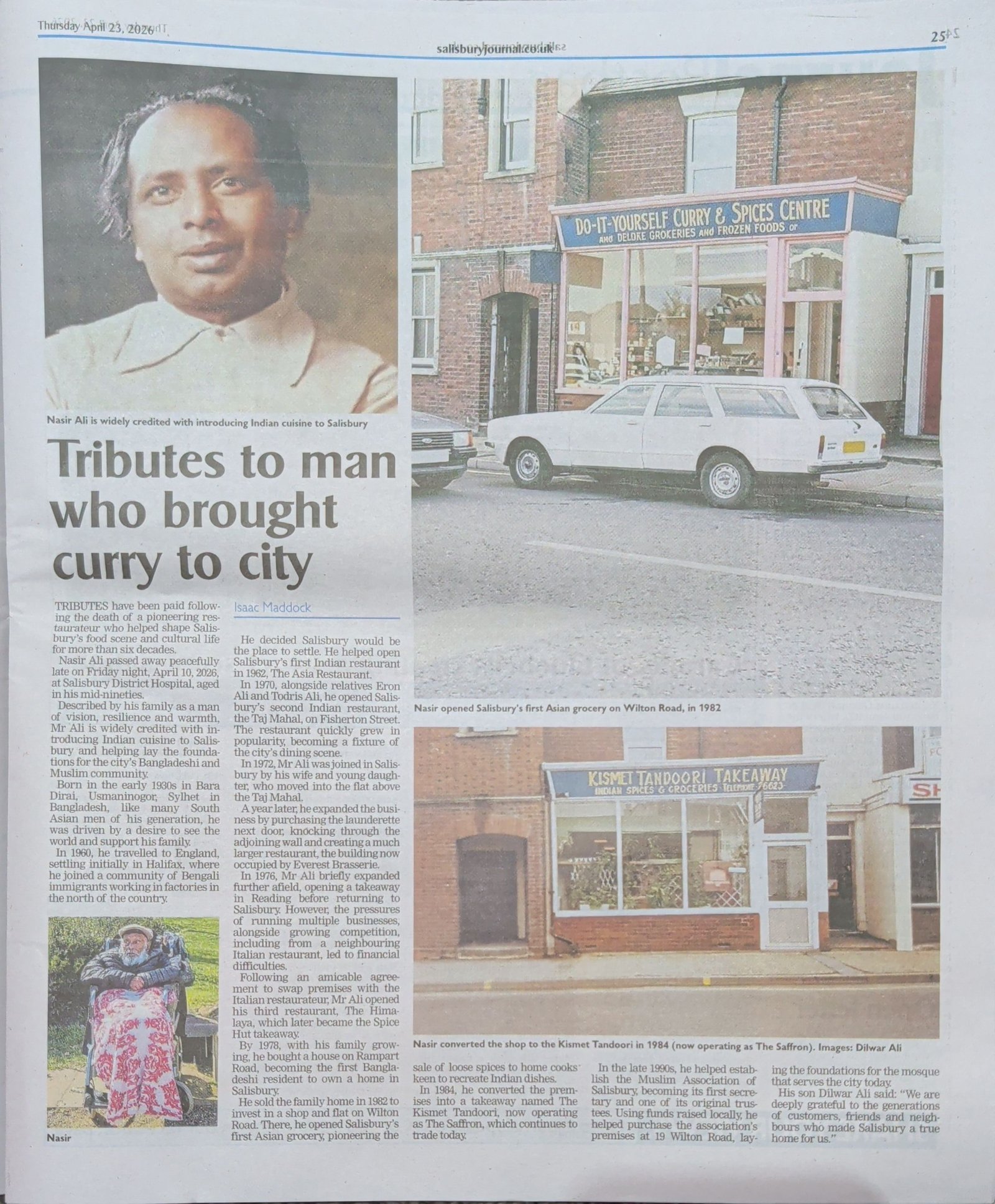 Salisbury Journal tribute page on Nasir Ali and the Salisbury businesses he built